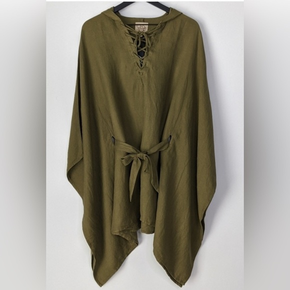 NWT Chaser Beachy Lace Up Dolman Hooded Tunic in Olive Green.Size Small - Picture 2 of 7